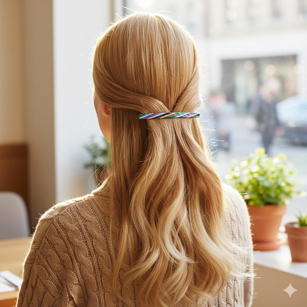 Cellulose Simple Slim Hair Barrette (4.1 Inch) / Tortoise Marble French Hair Pin / Hair Accessory for Woman / Automatic Hair Clip