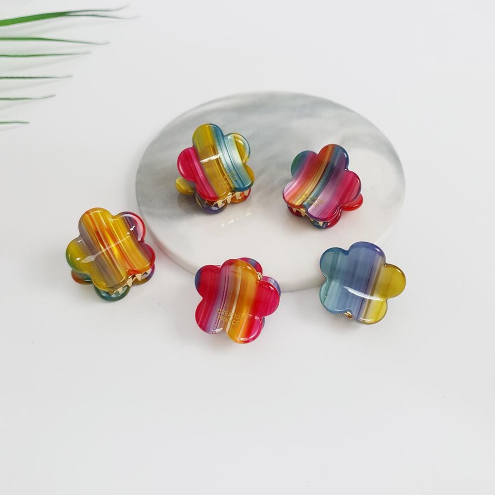 Leopard Marble Modern Flower Mini Hair Clip / Tortoise Shell Small French Pin / Hair Barrette for Woman / Metal Hair Clip