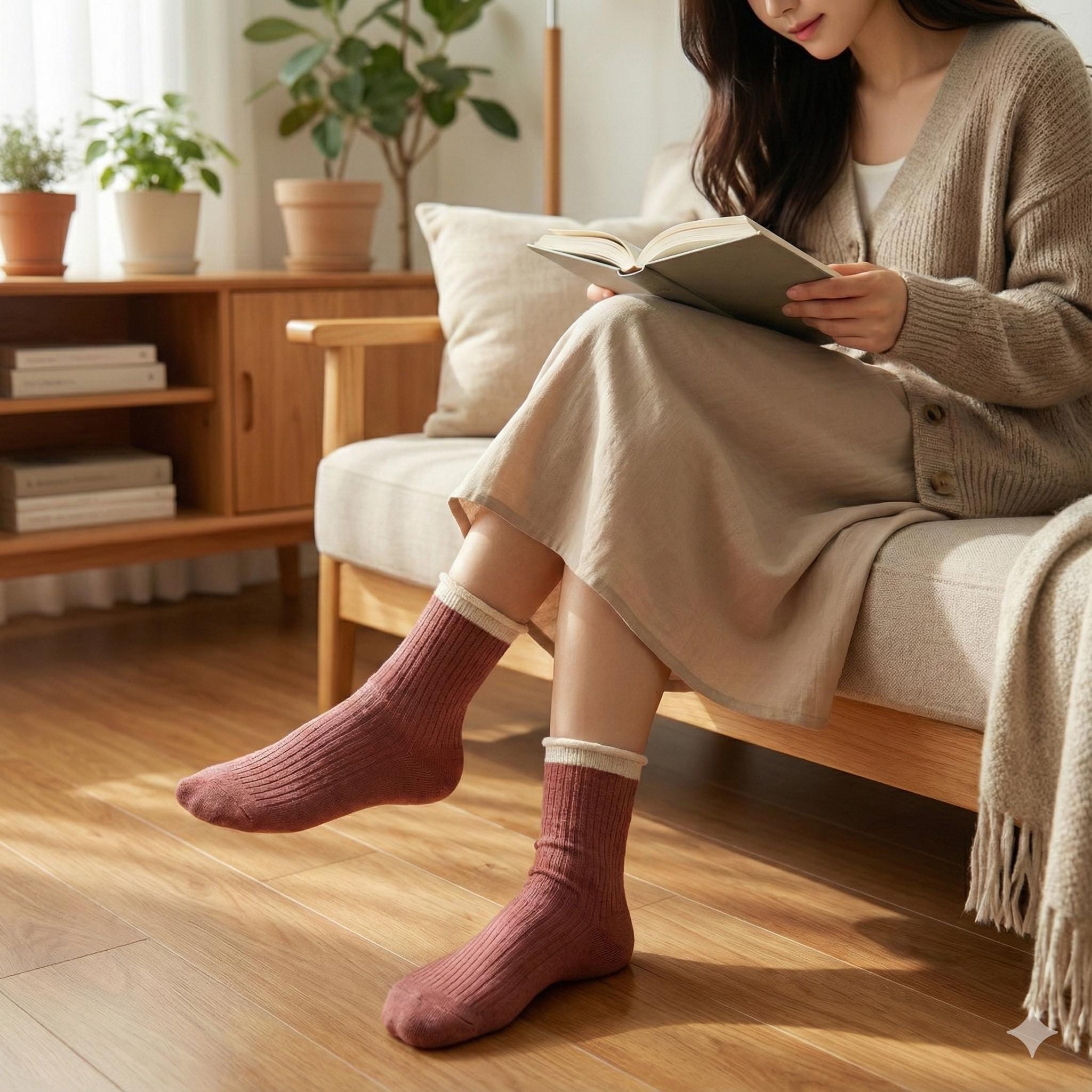 Non Binding Crew Socks | Cotton Soft Roll Top | Korean Socks | Pregnancy Gift for Her