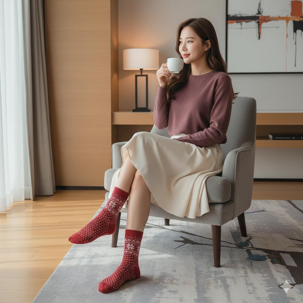 Christmas Reindeer Socks | Crew Jacquard Knit Pattern | Korean Socks | Holiday Winter Gift