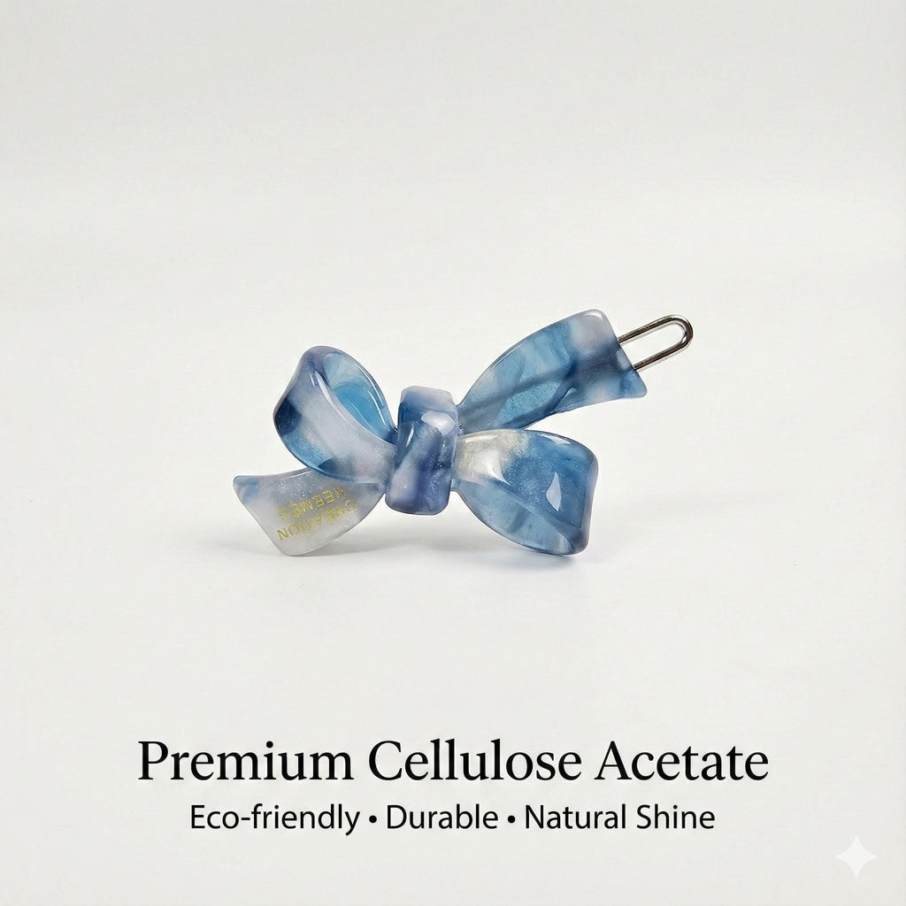 New Color Mini Double Ribbon Bobby Pin (1.8 Inch) / Tortoise Marble French Hair Pin Clip / Bow Barrette