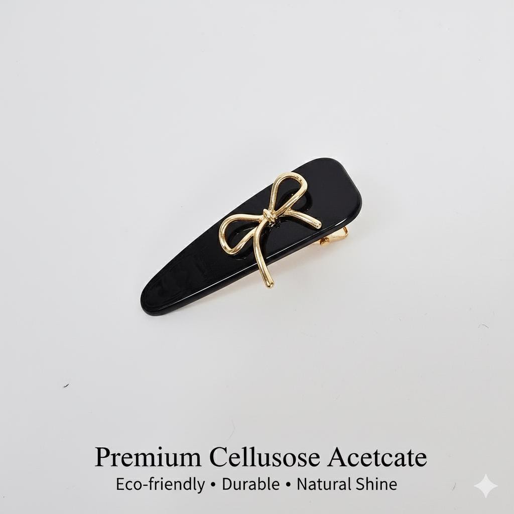 Gold Ribbon Triangle Mini Hair Claw Clip (2.2 Inch) / Tortoise Shell Frech Pin / Alligator Hair Clip for Woman