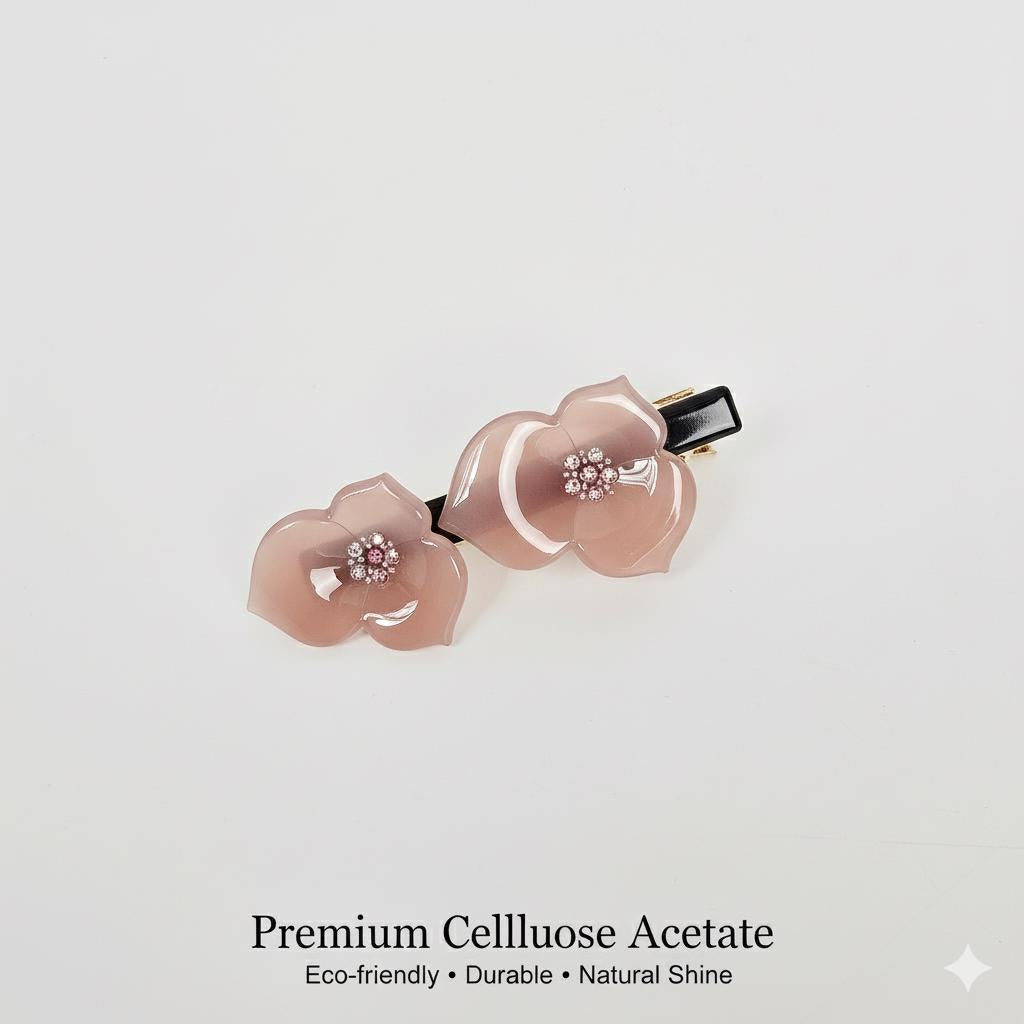 Cubic Stone Blossom Mini Hair Claw Clip (2.8 Inch) / Tortoise Shell Frech Pin / Alligator Hair Clip for Woman