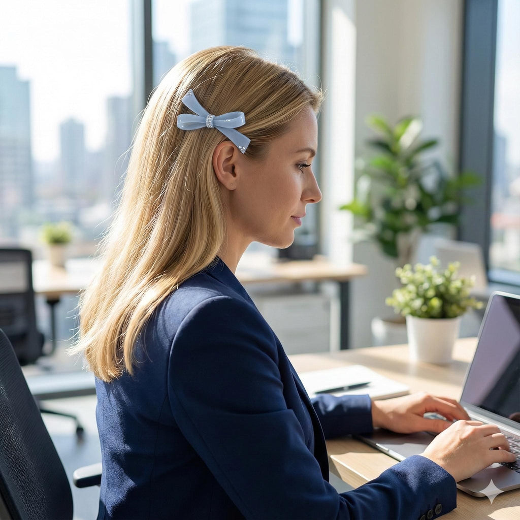 Luxurious Sparkle Ribbon Barrette (3.7 Inch) / Elegance French Hair Pin / Automatic Hair Clip