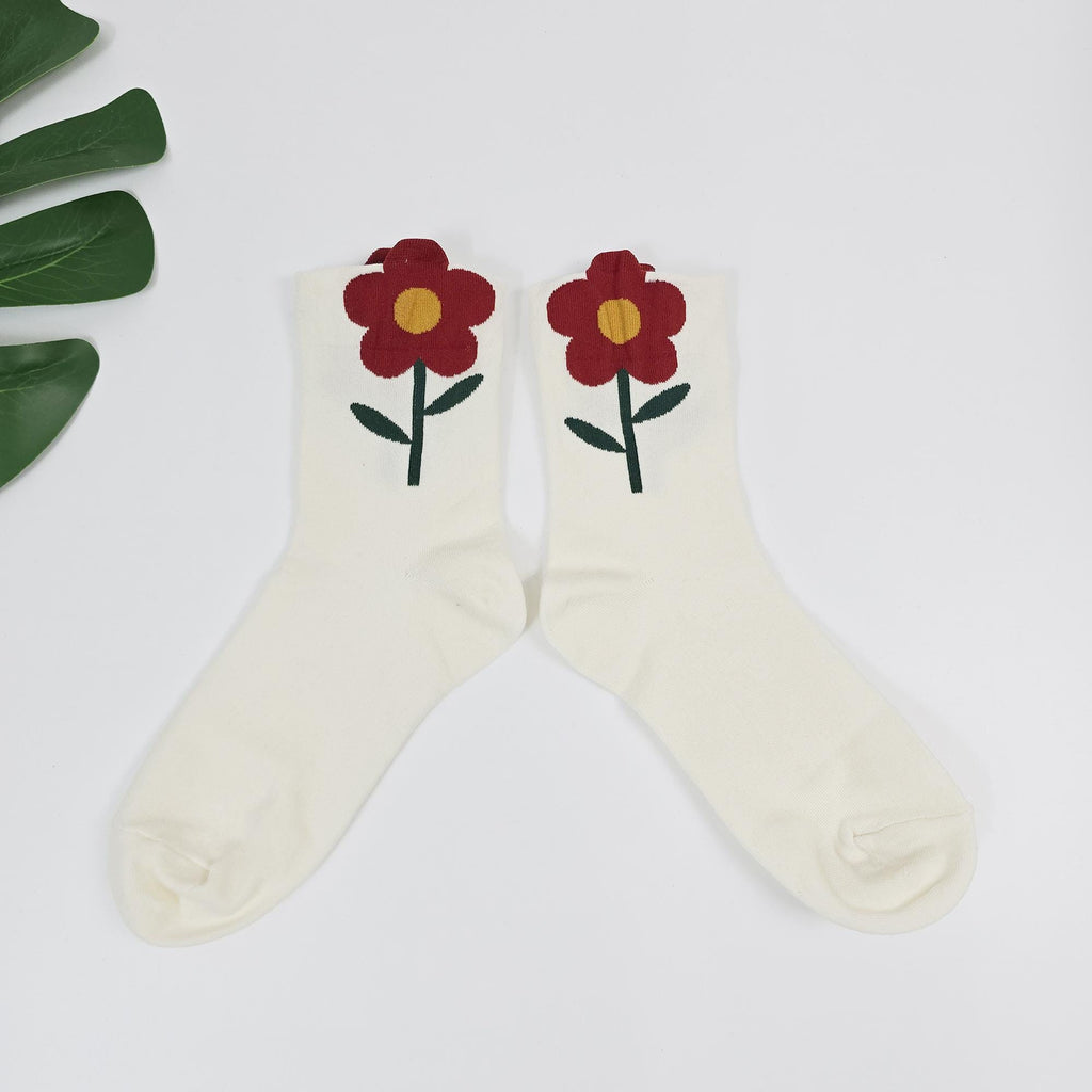 Floral Socks | Cotton Crew Embroidered Cozy | Korean Socks | Cute Gift for Her