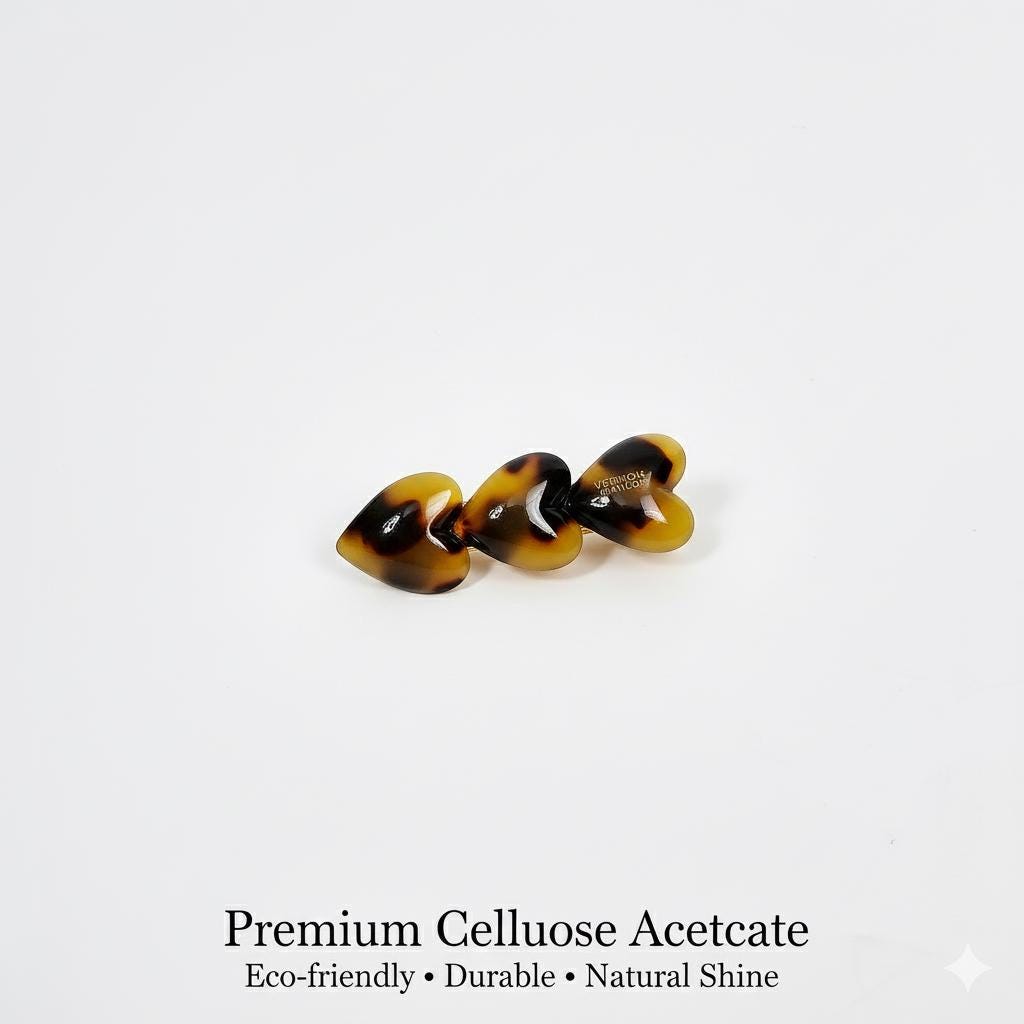 Three Hearts Clip Mini Claw Clip (2.0 Inch) / Cute Tortoise Shell French Hair Pin / Small Hair Clips