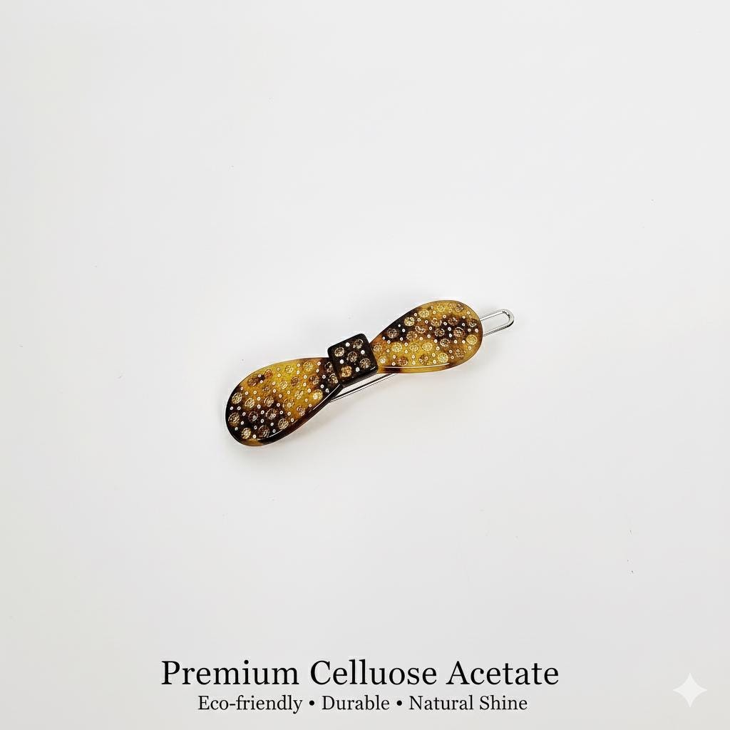 Lucid Cubic Stone Round Ribbon Bobby Pin (2.0 Inch) / Tortoise Marble French Hair Pin Clip / Hair Accessory for Woman / Bow Barrette