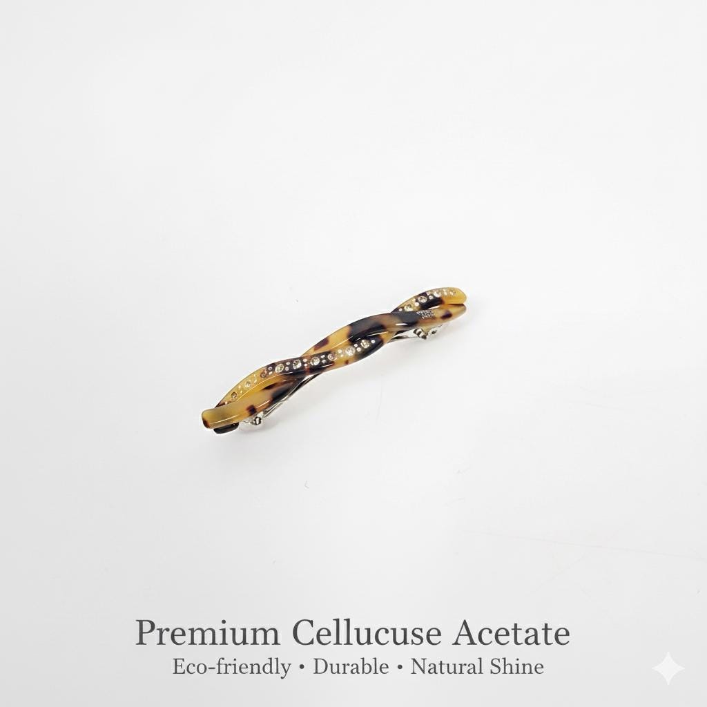 Pure Twisted Cubic Line Hair Barrette (2.6 Inch) / Cute French Hair Pin / Automatic Hair Clip