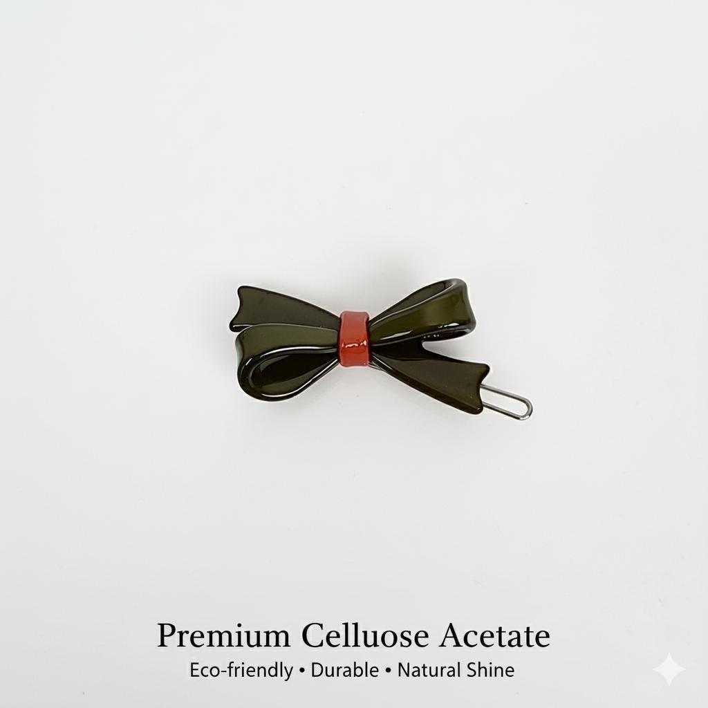 Double Ribbon Bobby Pin (2.0 Inch) / Tortoise Shell French Hair Pin Clip / Hair Accessory for Woman / Bow Barrette