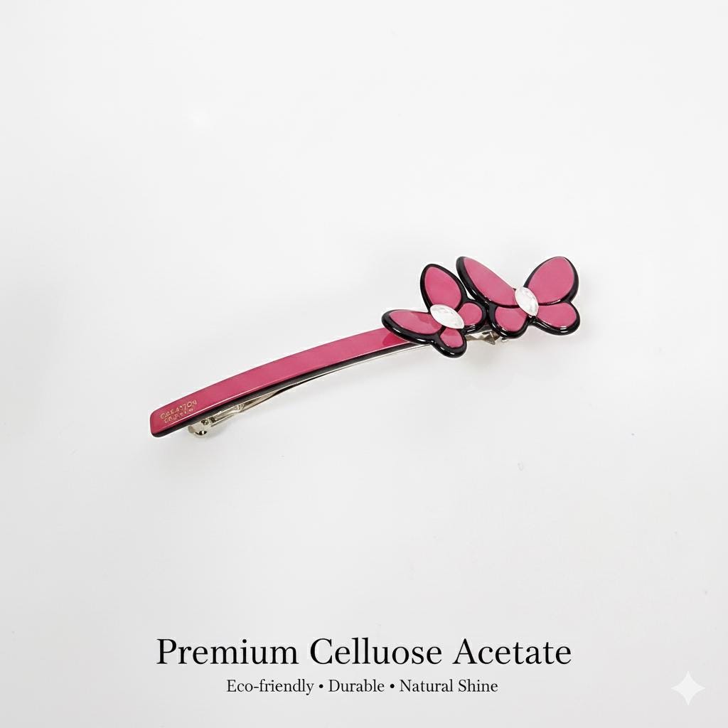 Pastel Color Couple Butterfly Hair Barrette with Cubic (3.7 Inch) / Cute French Hair Pin / Automatic Hair Clip