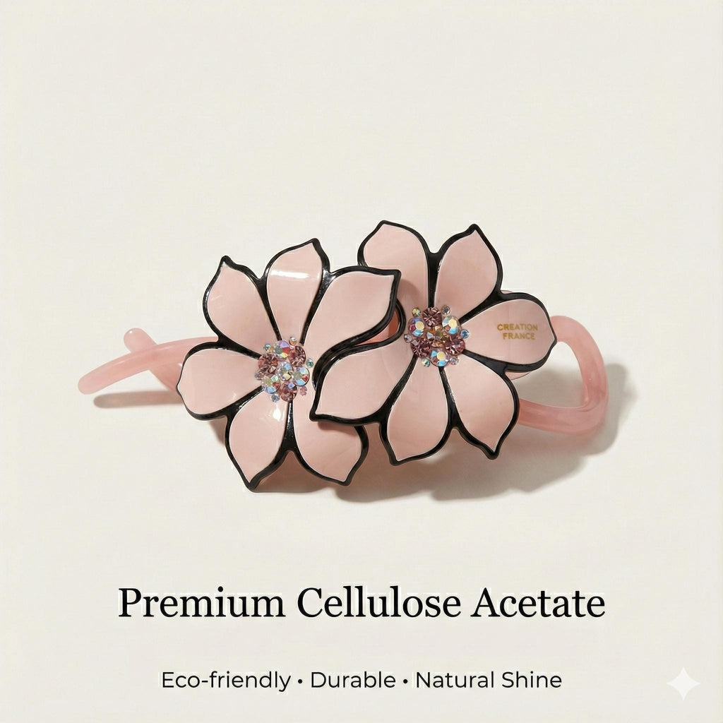 Pastel Color Couple Flower Banana Claw with Cubic / Ponytail Holder for Woman / Clincher Comb Hair Accessory