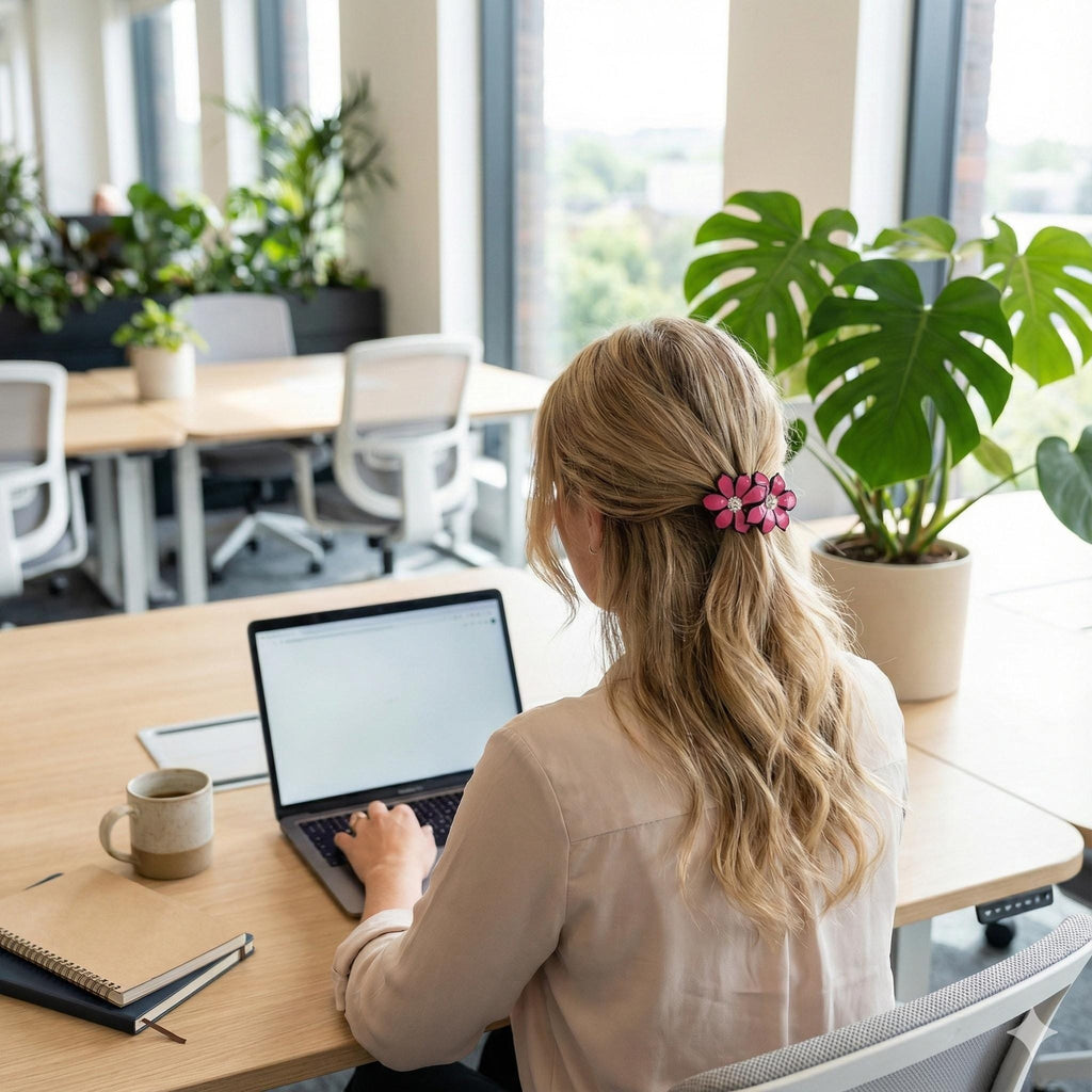 Pastel Color Couple Flower Banana Claw with Cubic / Ponytail Holder for Woman / Clincher Comb Hair Accessory