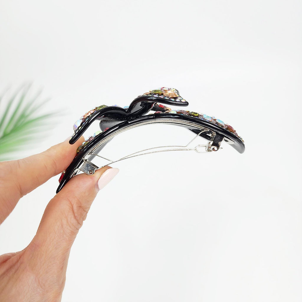 Gorgeous Big Crystal Hair Barrette (4.1 Inch) / Luxurious French Hair Pin / Automatic Hair Clip