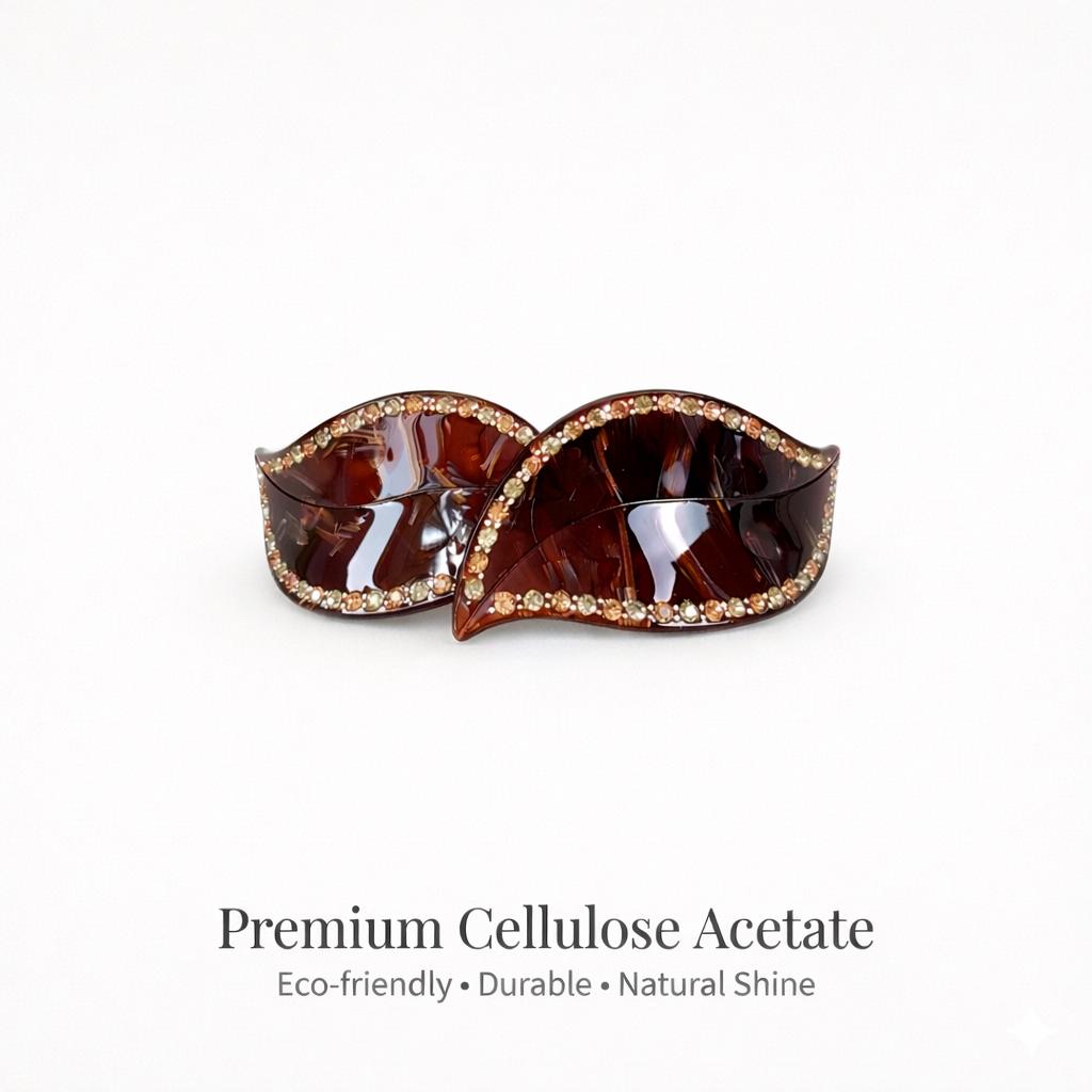 Leopard Big Leaf Hair Barrette with Cubic (4.1 Inch) / Luxurious French Hair Pin / Automatic Hair Clip