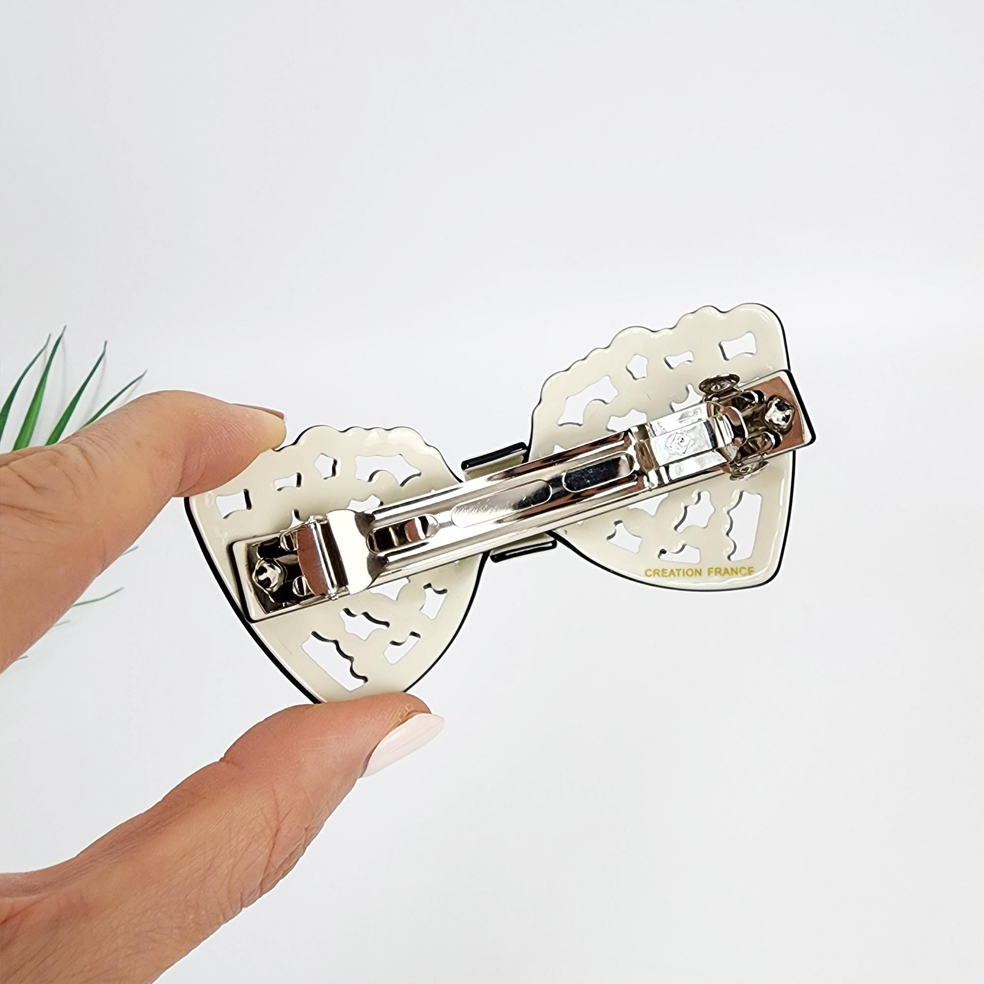 Pastel Color Flower Big Ribbon Hair Barrette with Cubic (3.9 Inch) / Luxurious French Hair Pin / Automatic Hair Clip