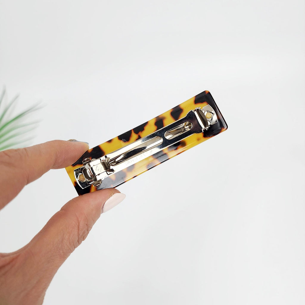 Tortoise Shell Simple Round Square Hair Barrette (5.1 Inch) / Leopard French Hair Pin / Hair Accessory for Woman / Automatic Hair Clip