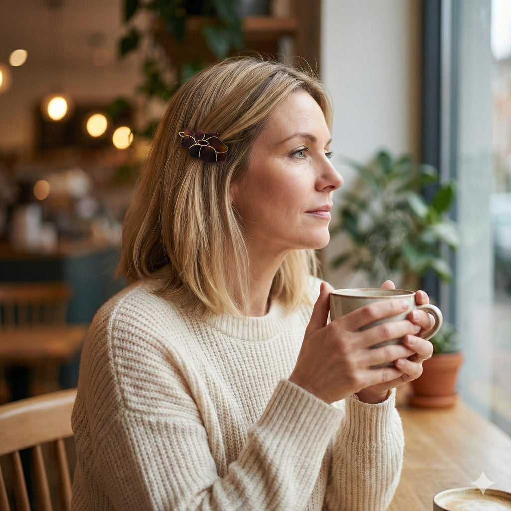 Camellia Floral Acetate Barrette (1.6 Inch) | French Pin | Korean Hair Pin | Small Tortoise Shell Snap Clip