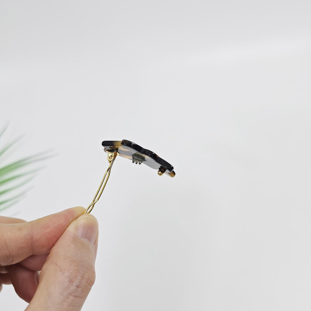 Camellia Floral Acetate Barrette (1.6 Inch) | French Pin | Korean Hair Pin | Small Tortoise Shell Snap Clip