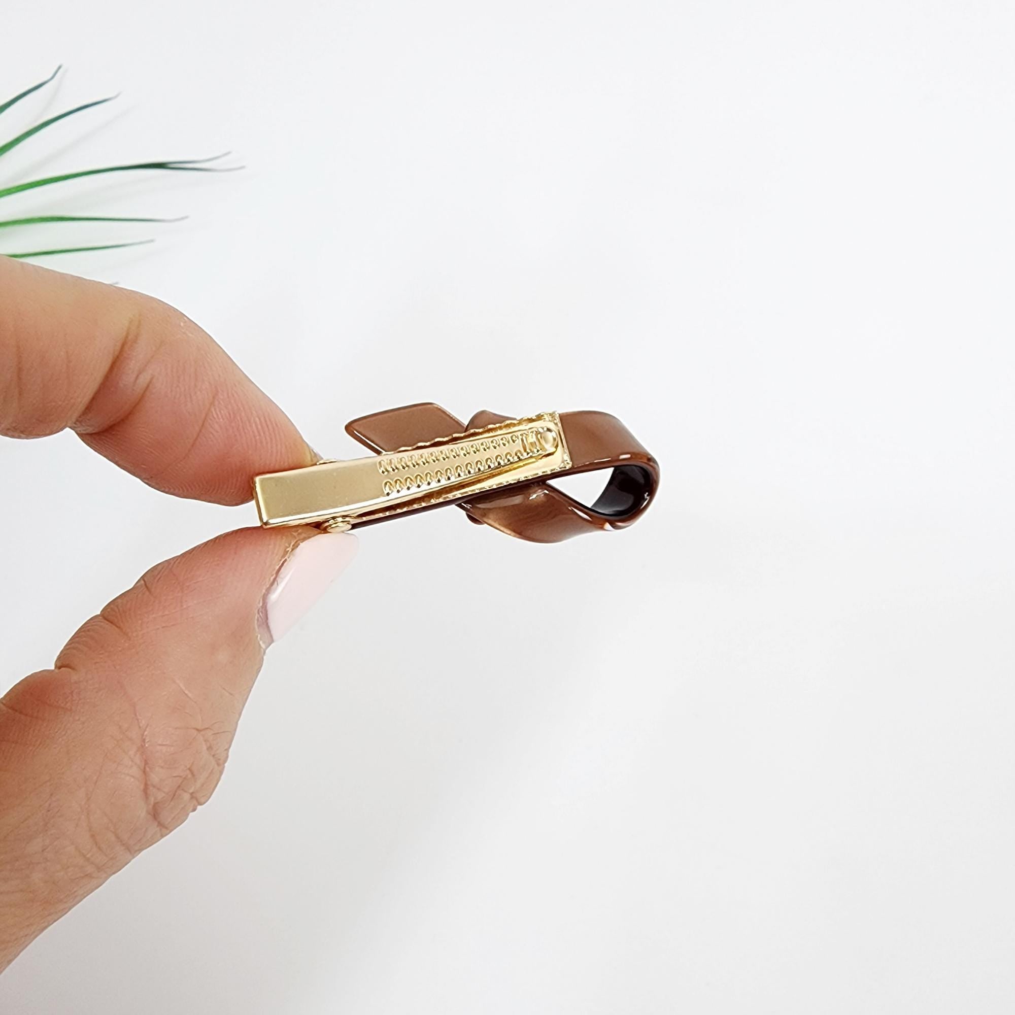 Cute Mini Ribbon Hair Claw Clip (1.8 Inch) / Tortoise Shell French Hair Pin / Hair Accessory for Woman