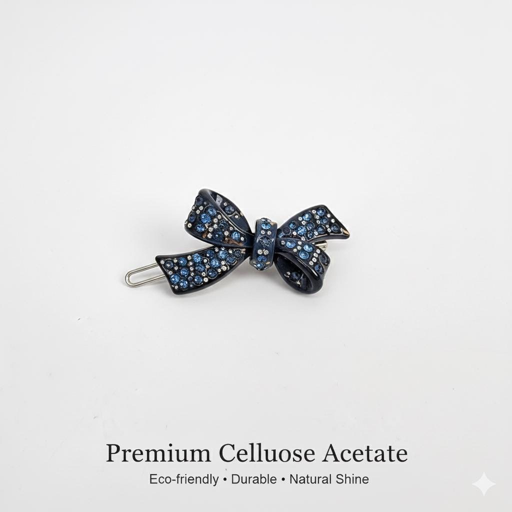 Extra Mini Double Ribbon Bobby Pin with Cubic Stone (1.8 Inch) / Luxurious French Pin / Hair Accessory for Woman / Snap Clip for Thin Hair