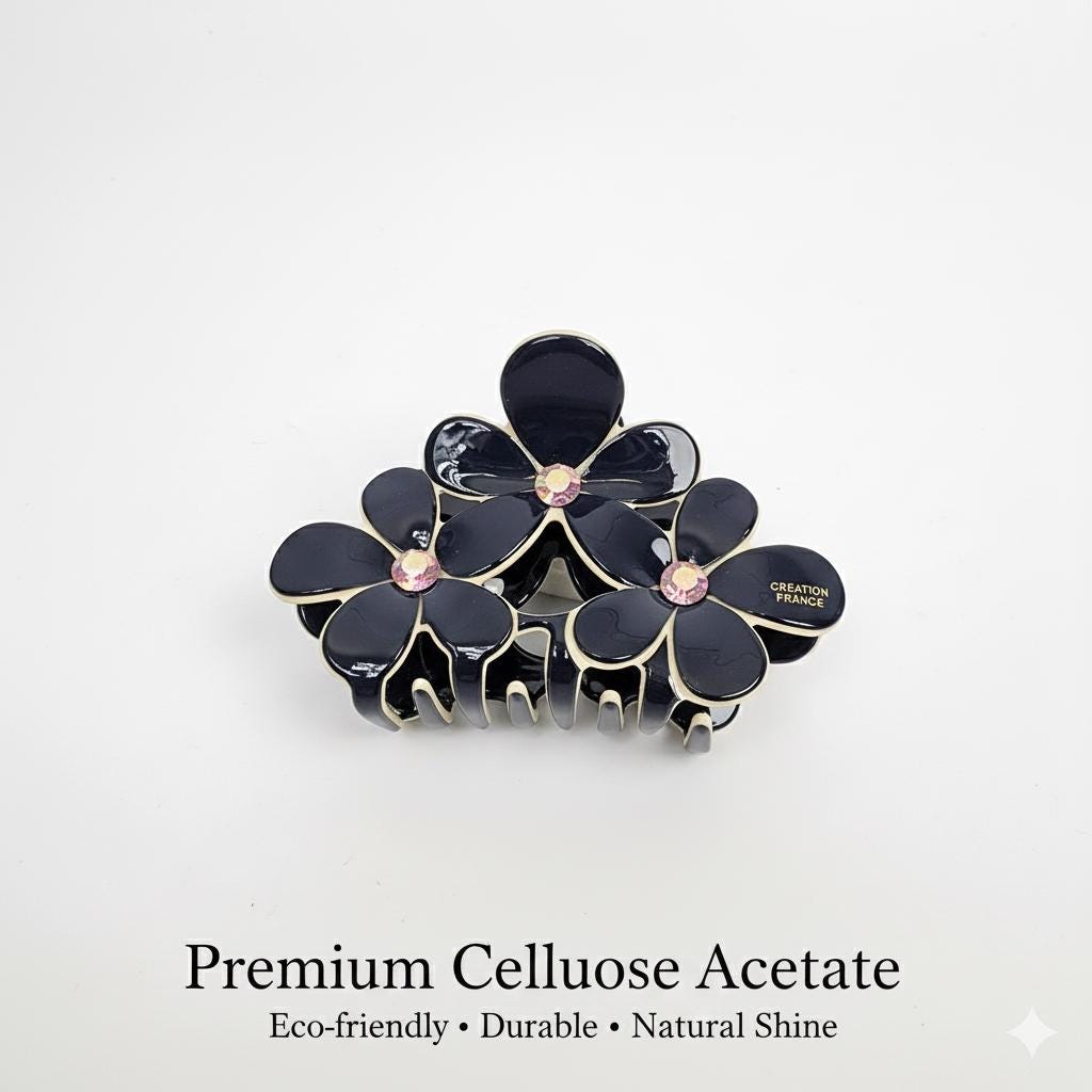 Pastel Color Triple Flower Hair Claw Clip (3.0 Inch) / Luxurious French Hair Pin / Hair Accessory for Woman