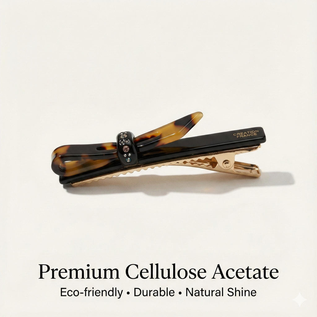 Cubic Point Mini Ribbon Hair Clip (2.6 Inch) / Small French Hair Pin / Alligator Clip for Woman
