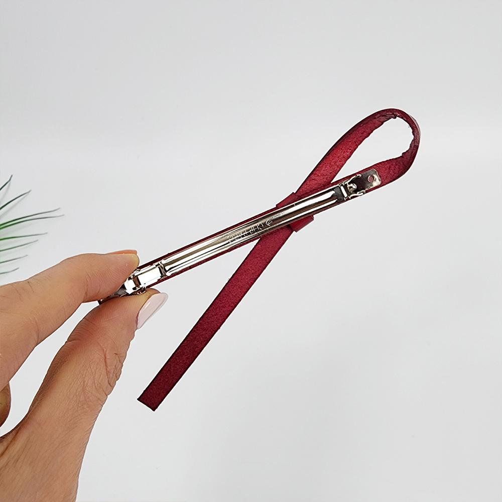 Real Leather Thin Long Ribbon Hair Barrette / Simple Ribbon Hair Pin / Hair Accessory for Woman / Automatic Hair Clip