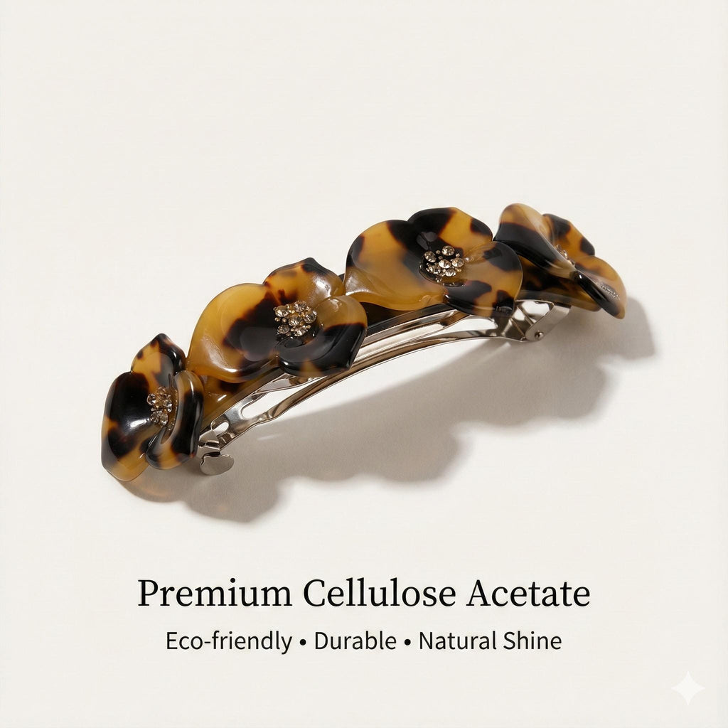 Pastel Color Cubic Flower Hair Barrette (4,0 Inch) / Luxurious French Hair Pin / Automatic Hair Clip / Floral Hair Clip