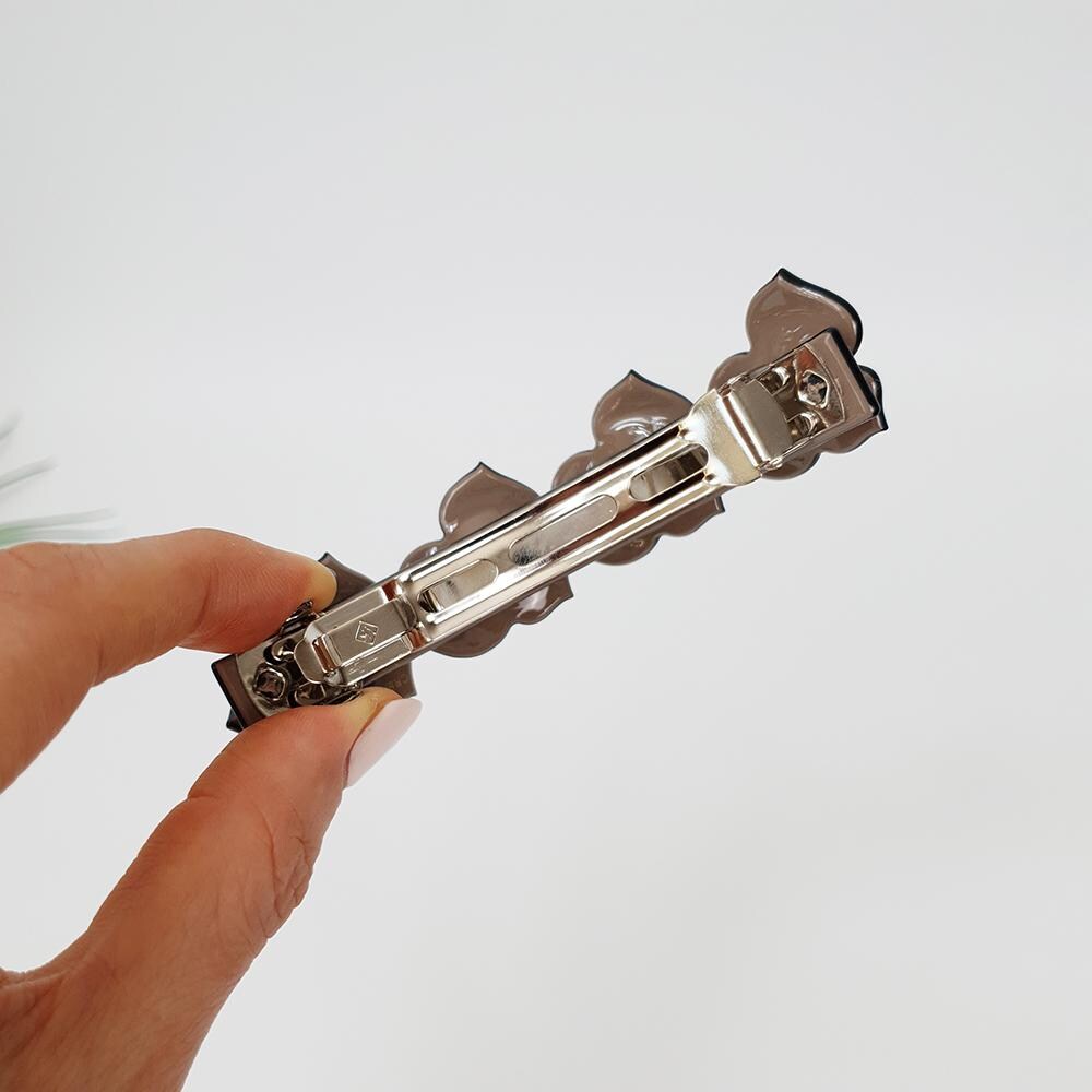 Pastel Color Cubic Flower Hair Barrette (4,0 Inch) / Luxurious French Hair Pin / Automatic Hair Clip / Floral Hair Clip