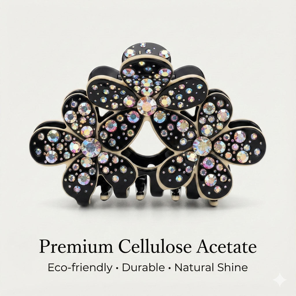 Pastel Color Sparkling Triple Blossom Hair Claw Clip / Luxurious French Hair Pin / Hair Accessory for Woman / Flower Hair Clip
