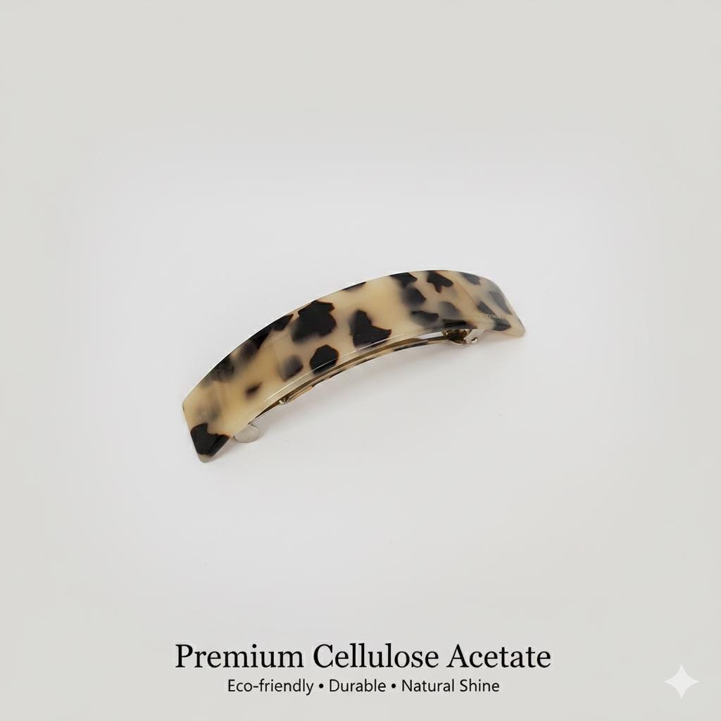 Leopard Curve Square Hair Barrette (3.7 Inch) / Tortoise Shell French Hair Pin / Hair Accessory for Woman / Automatic Hair Clip
