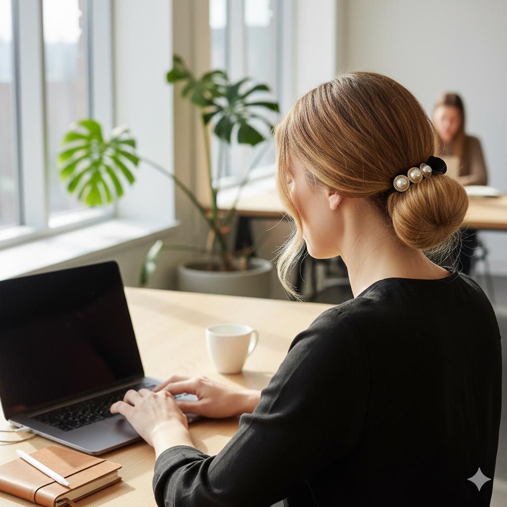 Velvet Pearl Dark Cubic Hair Clip / Simple Round Ponytail Holder / Hair Barrette for Woman / Pearl Hair Clip