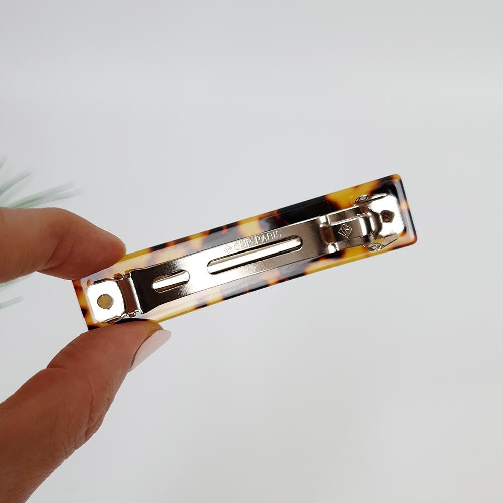 Leopard Long Square Hair Barrette (3.5 Inch) / Tortoise Shell French Hair Pin / Hair Accessory for Woman / Automatic Hair Clip