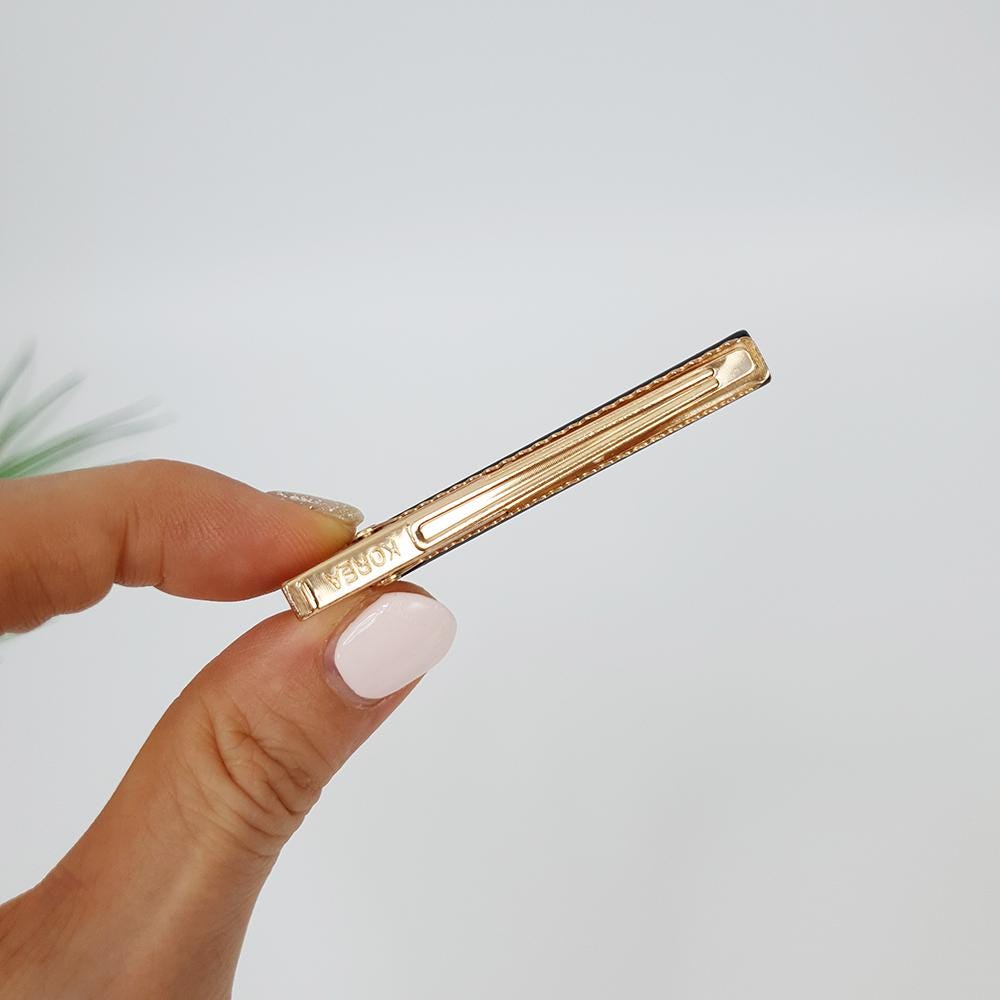 Leopard Black Hair Clip (2.4 Inch) / Luxurious French Hair Pin with Cubic / Alligator Hair Clip for Woman