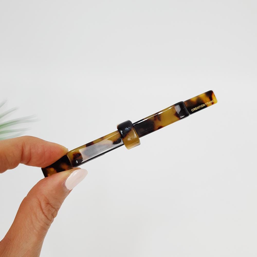 Leopard Long Bow Hair Barrette (4.1 Inch) / Tortoise Shell French Hair Pin / Hair Accessory for Woman / Automatic Hair Clip