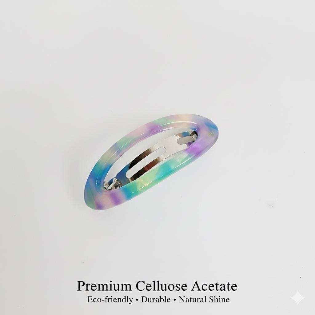 Aurora Oval Bold Hair Barrette / Tortoise Marble Leopard French Hair Pin / Hair Accessory for Woman / Automatic Hair Clip