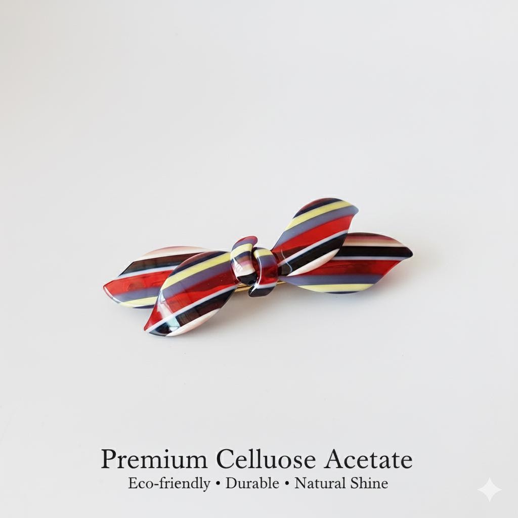 Leopard Double Wave Ribbon Hair Barrette / Tortoise Marble French Hair Pin / Hair Accessory for Woman / Automatic Hair Clip