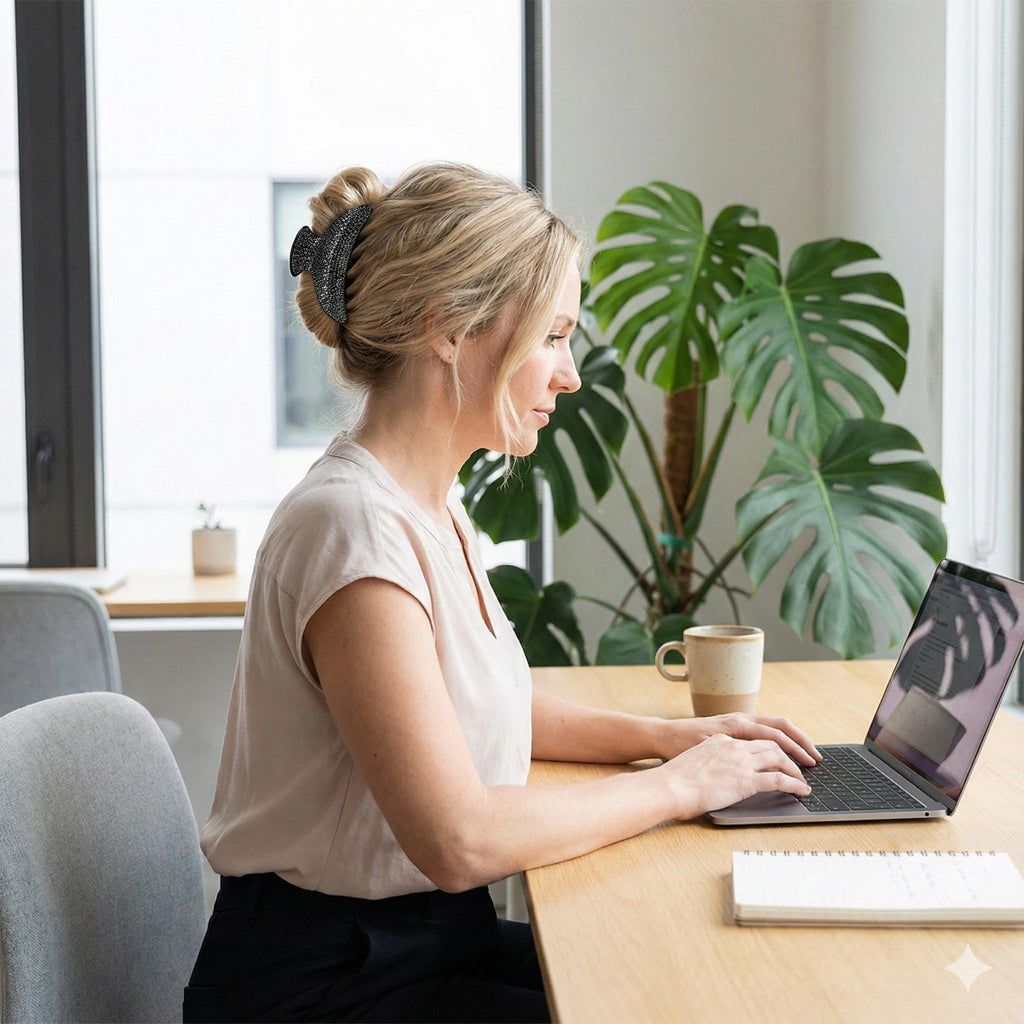 Black Half Moon Cubic Stone Big Hair Clip (4.0 Inch) / Luxurious Double Clip French Hair Pin / Hair Barrette for Woman