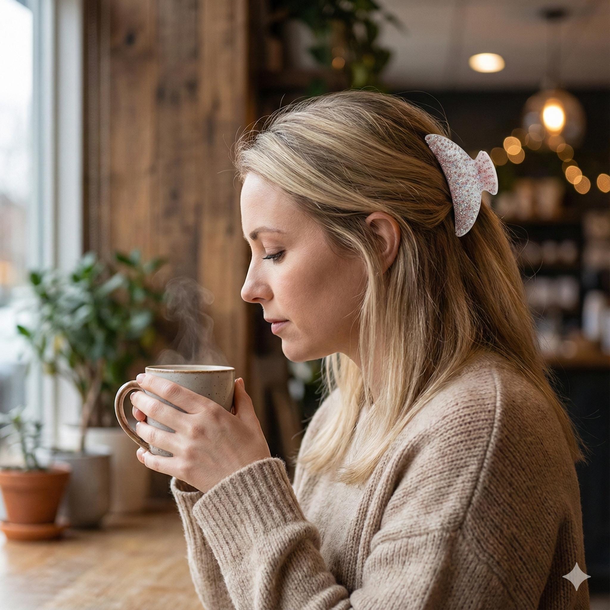 Black Half Moon Cubic Stone Big Hair Clip (4.0 Inch) / Luxurious Double Clip French Hair Pin / Hair Barrette for Woman