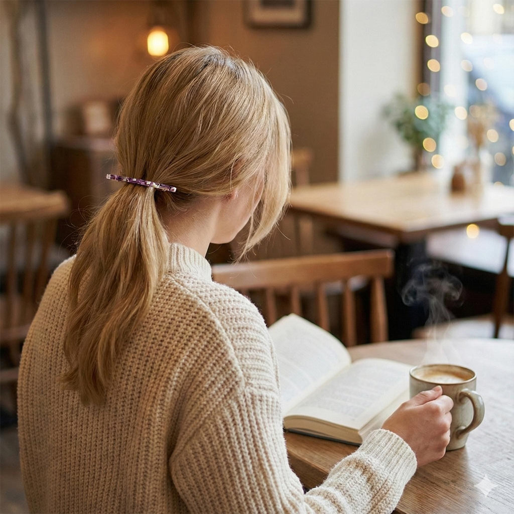 Slim Basic French Hair Barrette (3.3 Inch) / Tortoise Marble French Hair Pin / Hair Accessory for Woman / Automatic Hair Clip