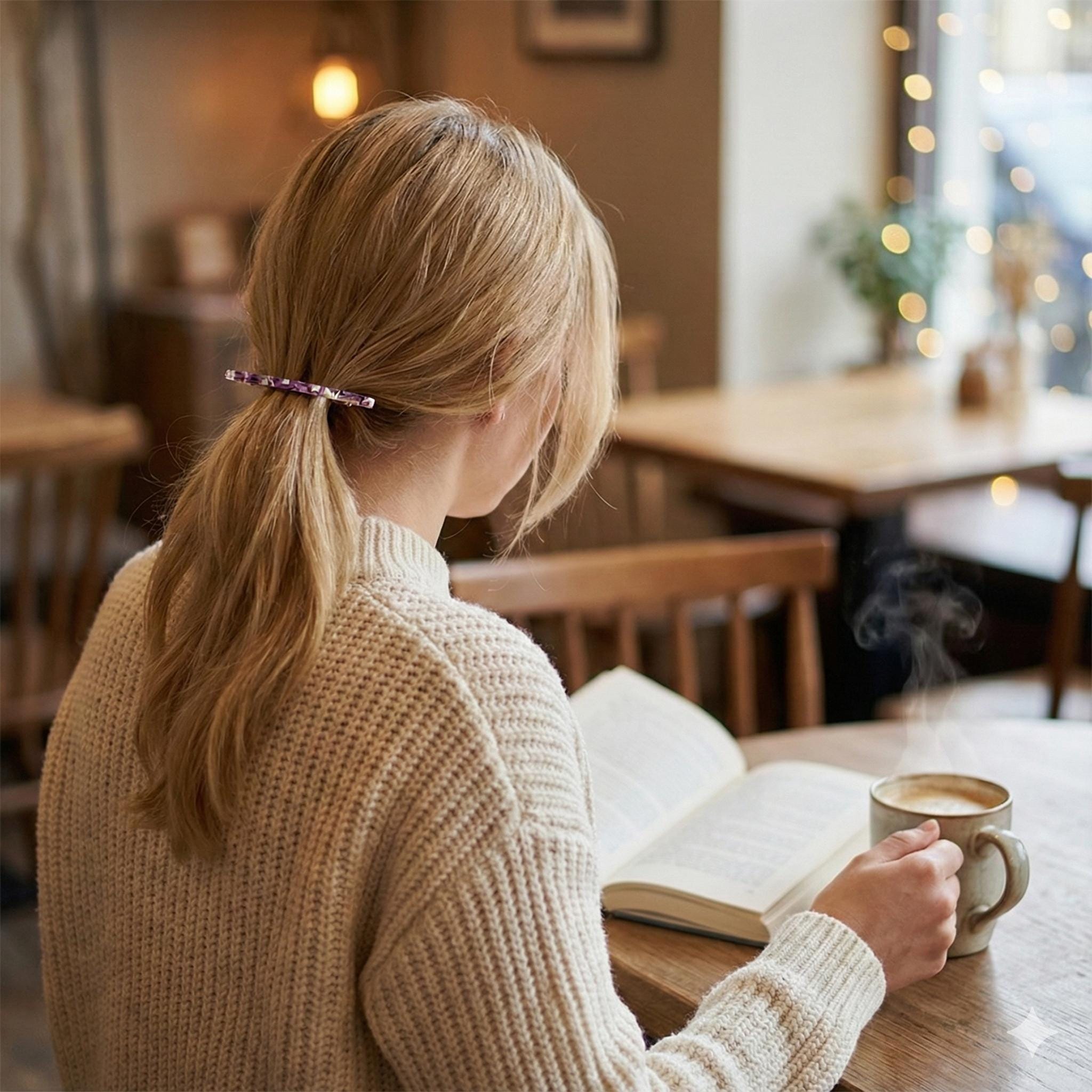 Slim Basic French Hair Barrette (3.3 Inch) / Tortoise Marble French Hair Pin / Hair Accessory for Woman / Automatic Hair Clip