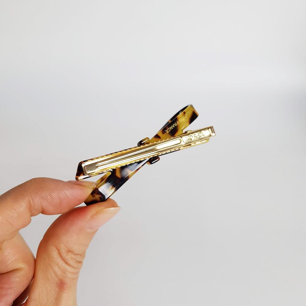 Cellulose Simple Ribbon Hair Barrette (2.8 Inch) / Tortoise Marble French Hair Pin / Hair Accessory for Woman / Automatic Hair Clip