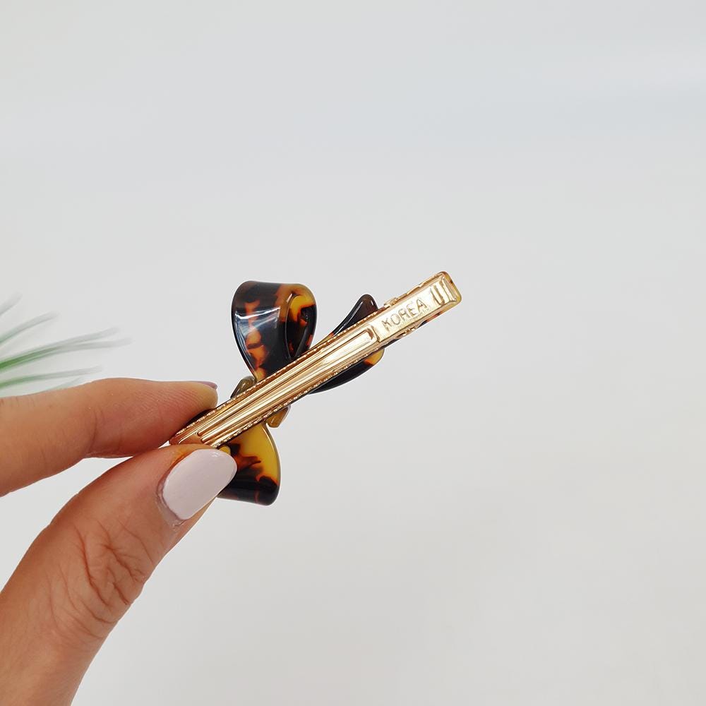 Double Ribbon Hair Claw Clip / Tortoise Shell French Hair Pin / Hair Accessory for Woman / Alligator Hair Clip for Girl