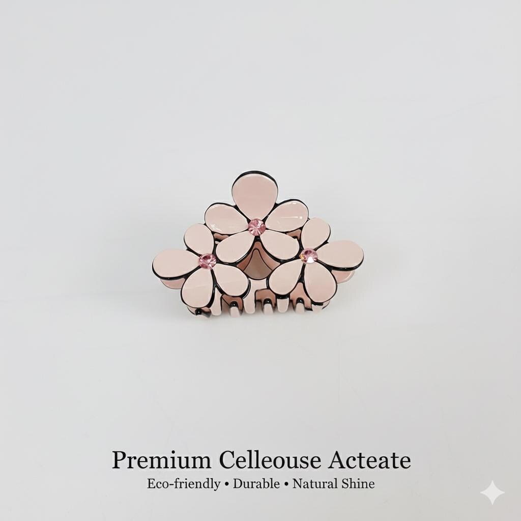 Triple Flower Hair Clips / Luxurious French Hair Pin with Cubic / Hair Accessory for Woman / Pastel Color Mini Claw Clip