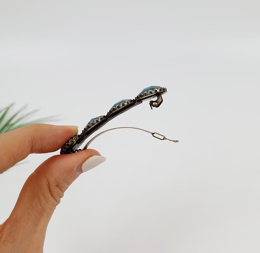 Formica Love Ball Hair Barrette (2.4 Inch) / Diamond Cut Formica Stone Decorated Barrette / Vintage Antique Accessory for Woman