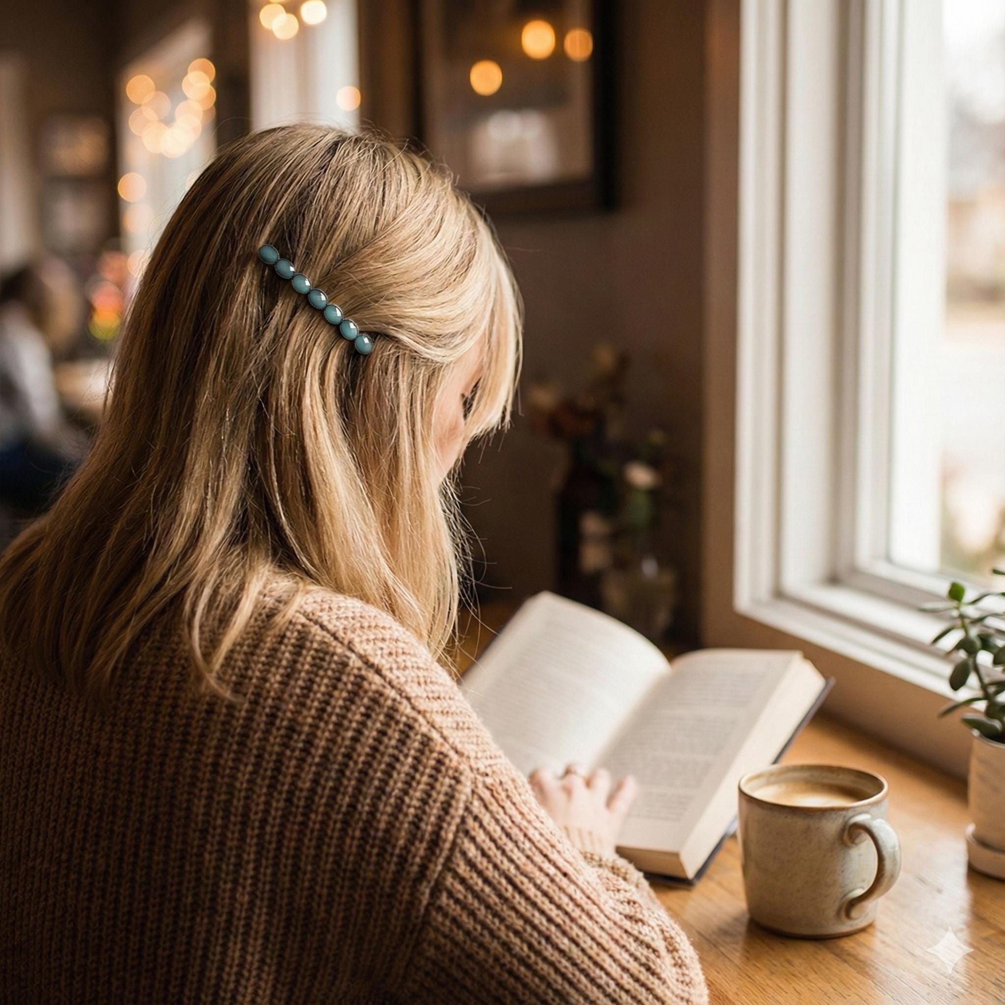 Oval Formica Hair Barrette (3.2 Inch) / Diamond Cut Formica Stone Decorated Barrette / Hair Accessory for Woman / Automatic Hair Pin