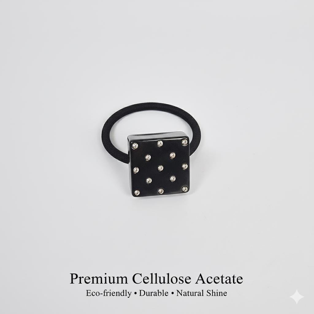 Bold Square Cubic Stone Ponytail Elastic Hair Tie / Simple Cute Ponytail Holder / Hair Accessory for Woman