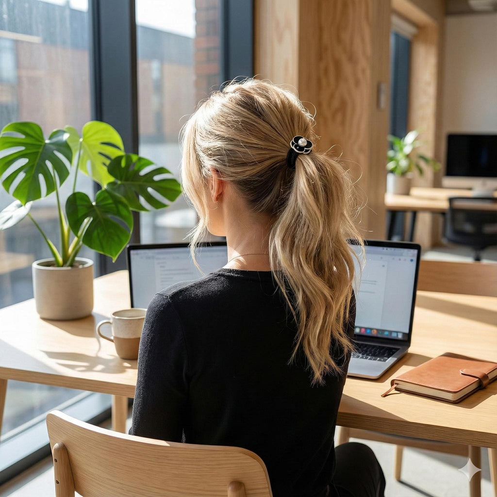 Small Pansy Flower Pearl Accent Ponytail Hair Tie (0.9 Inch) / Small Ponytail Holder / Hair Accessory for Woman