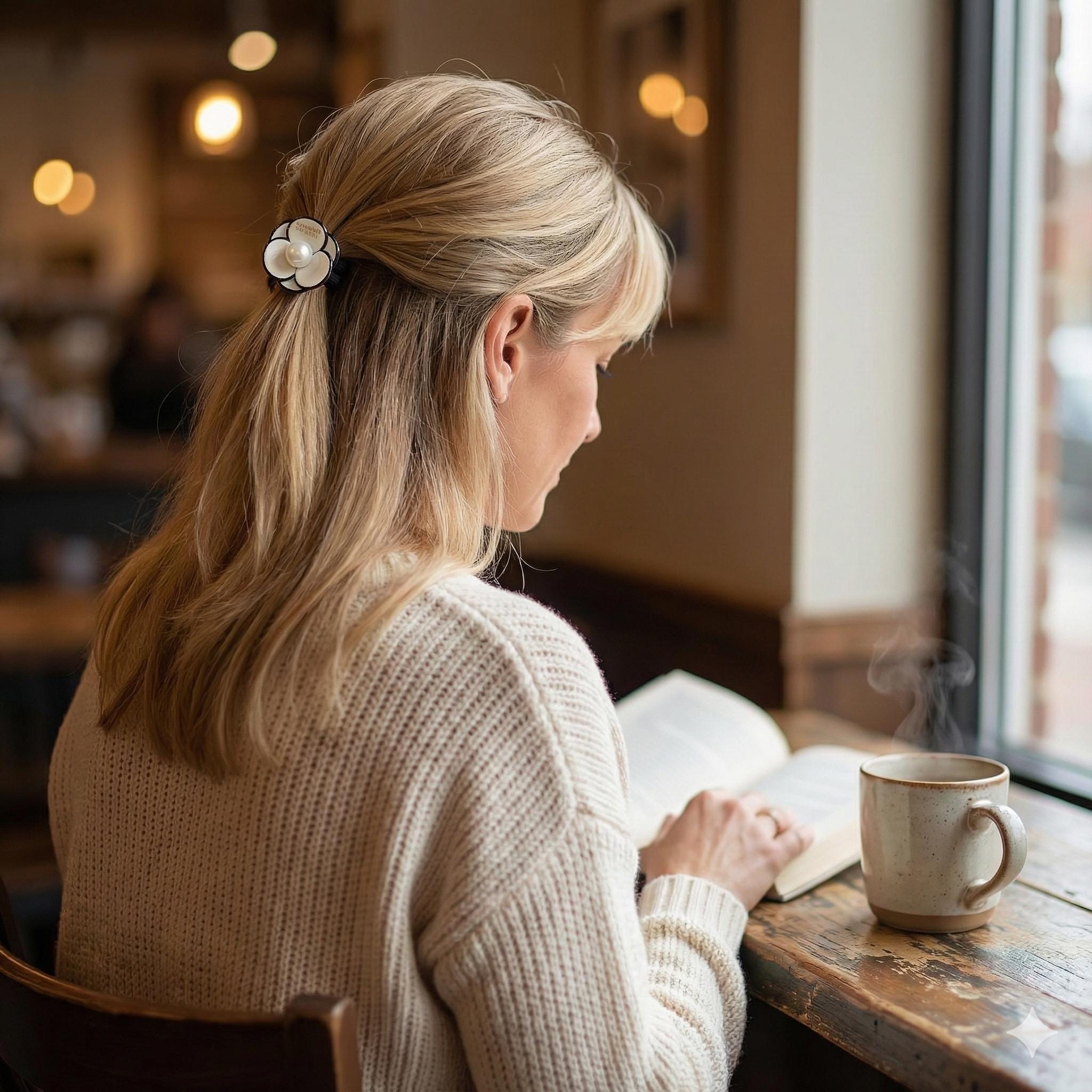 Small Pansy Flower Pearl Accent Ponytail Hair Tie (0.9 Inch) / Small Ponytail Holder / Hair Accessory for Woman