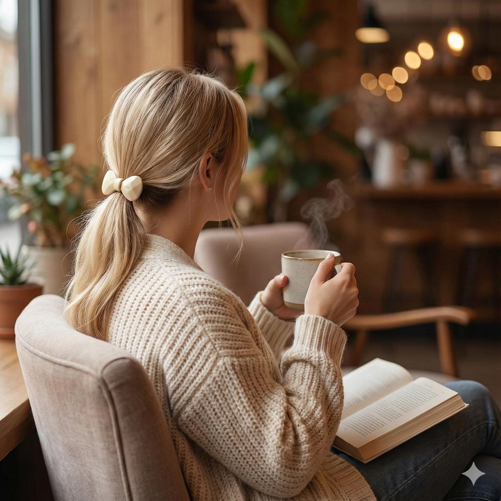 Cutting Bow Ribbon Ponytail Elastic Hair Tie (2.0 Inch) / Simple Cute Ponytail Holder / Hair Accessory for Woman / French Hair Tie